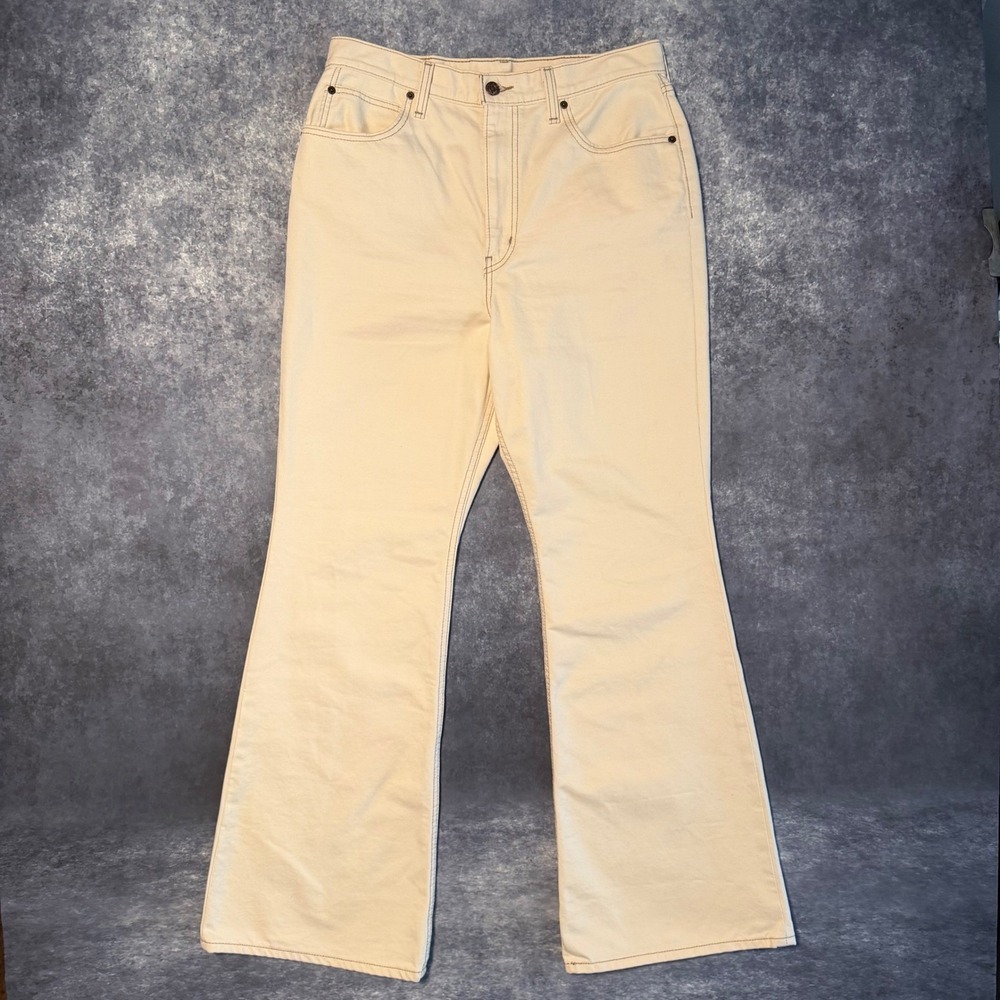 Levis Premium 70s High Flare Jeans Cream White W31 L32 Womens Bell Bottom